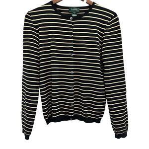 Lauren Ralph Lauren Navy/Gold Silk Blend Button Up Cardigan Size M